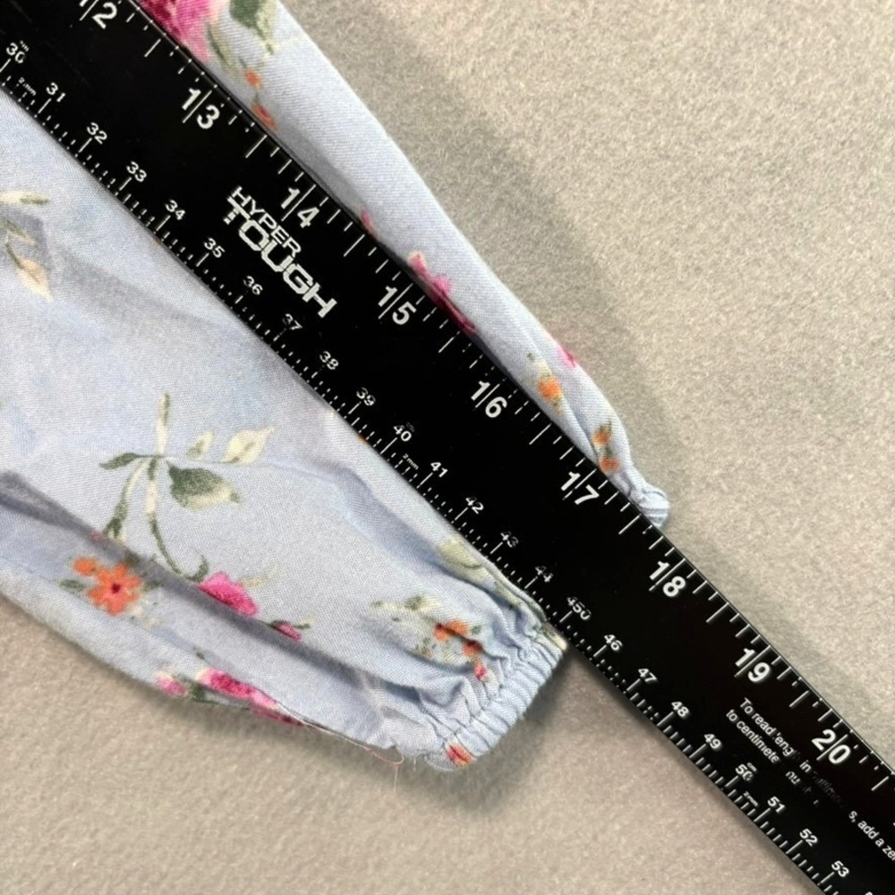 Blue Pink Floral‎ Ruffle Crop Top Long Sleeve M Cottagecore Coquette Feminine - Picture 4 of 11